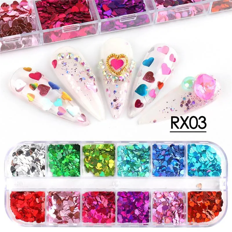 Butterfly Nail Sequins Paillette Heart Shaped Nail Art Decorations 3D Flakes Slices Spangle Laser Nail Holographics Glitter Stickers