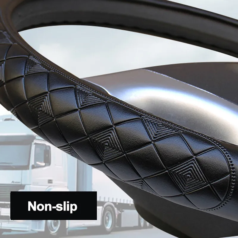 PU Leather Auto Steering Wheel Cover Cover Bus Truck Actors 36 38 40 42 45 47 50 CM 3D Dististant Wear Deling1217U