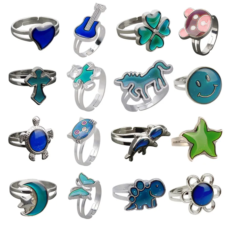 Temperature sensing mood ring Changing Color Guitar Butterfly heart rings for women fashion jewelry will and sandy gift