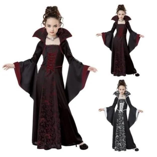 Cosplay New Halloween Kostuum voor Kinderen Meisjes Vampier Kostuum Meisje Rood Zwart Middeleeuwse Jurk Kostuum Kind Kinderen voor Party