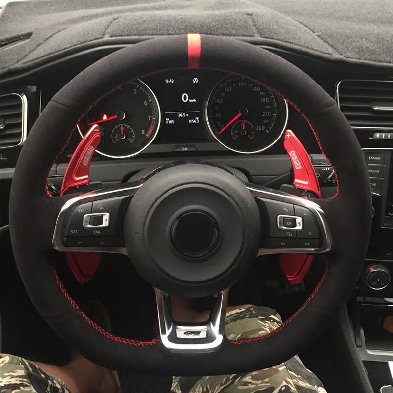 Black Suede Car Steering Wheel Cover for Volkswagen VW Golf 7 GTI Golf R MK7 VW Polo GTI Scirocco 2015 2016 car accessories333j