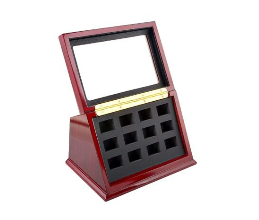 Anelli da campionato sportivo Wooden Display Case Shadow Box Without Rings 12 slot anelli non sono inclusi318t