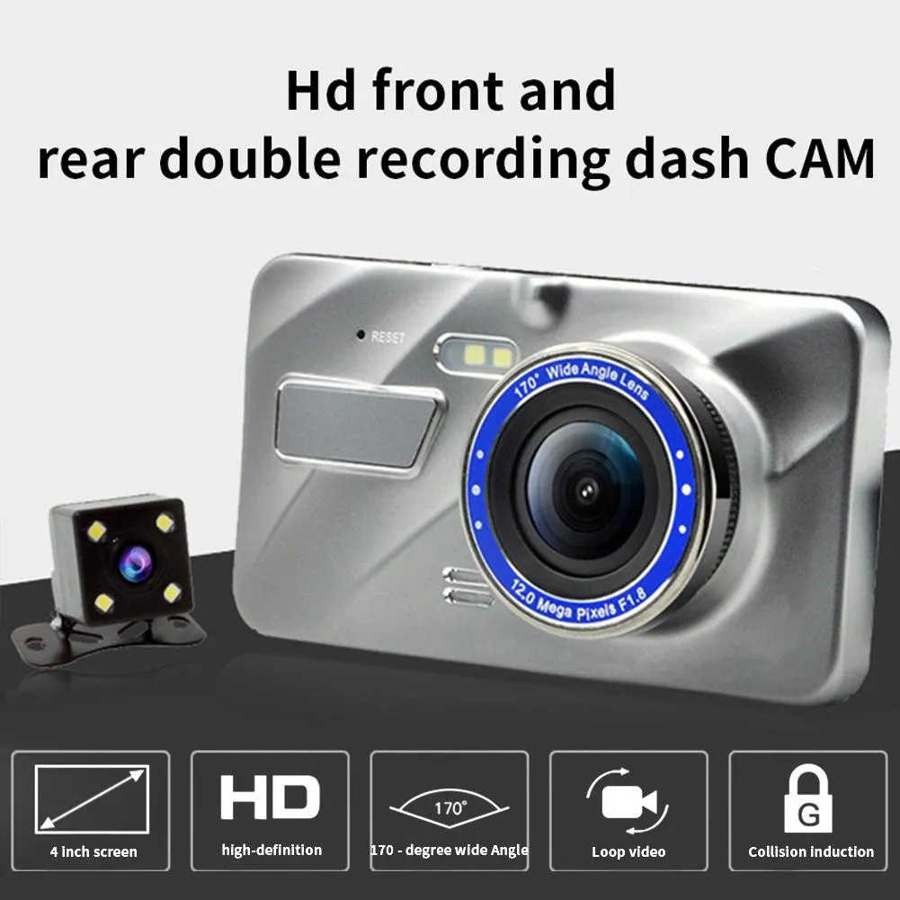 Ny mest populära bil DVR-dash-kamera som kör videobandspelare Full HD-dubbelkameror 1080p 170 grader 4 "Wdr Motion Detection Parking Monitor
