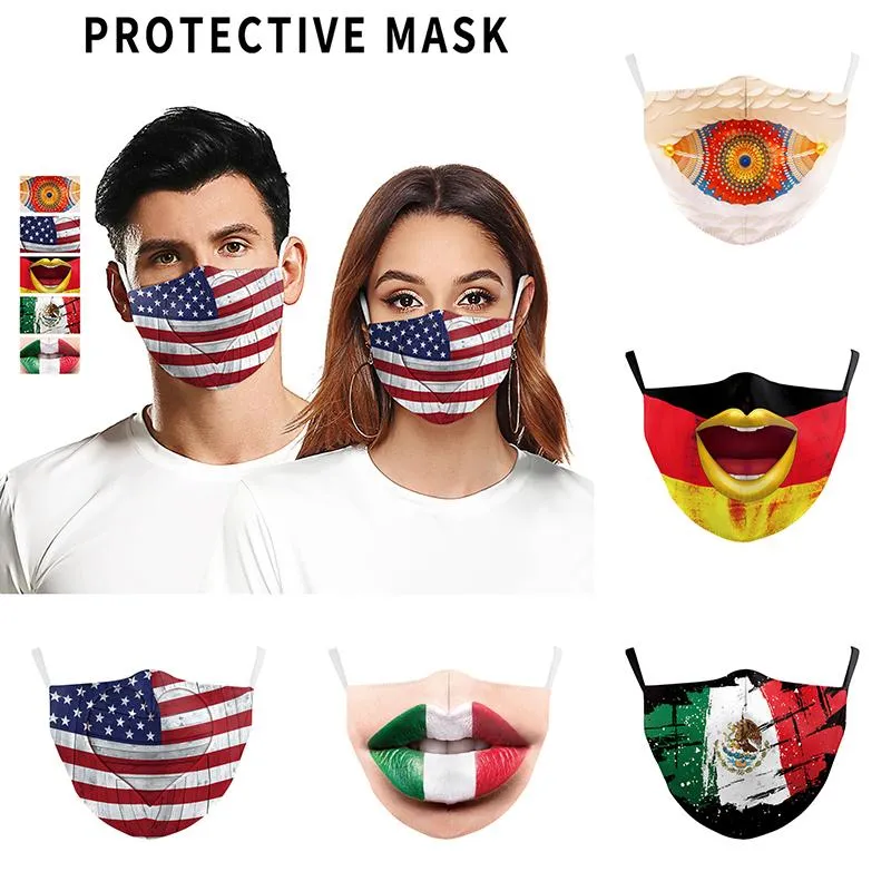 ABD ve Meksika moda yüzünün bayrağın DHL 3D dijital baskı PM2.5 filtre maskeleri ile ayarlanabilir koruyucu maske toz maskesi