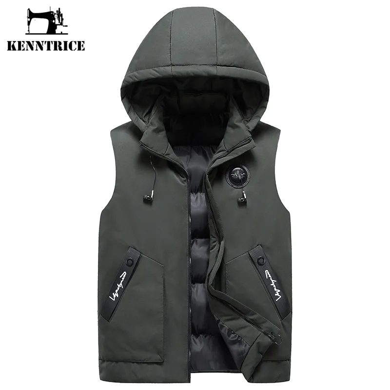 KENNTRICE Marca Gilet con cappuccio Giacca Uomo New Warm Giacca senza maniche Maschile Inverno Casual Gilet da uomo Vest Plus Size Veste Homme