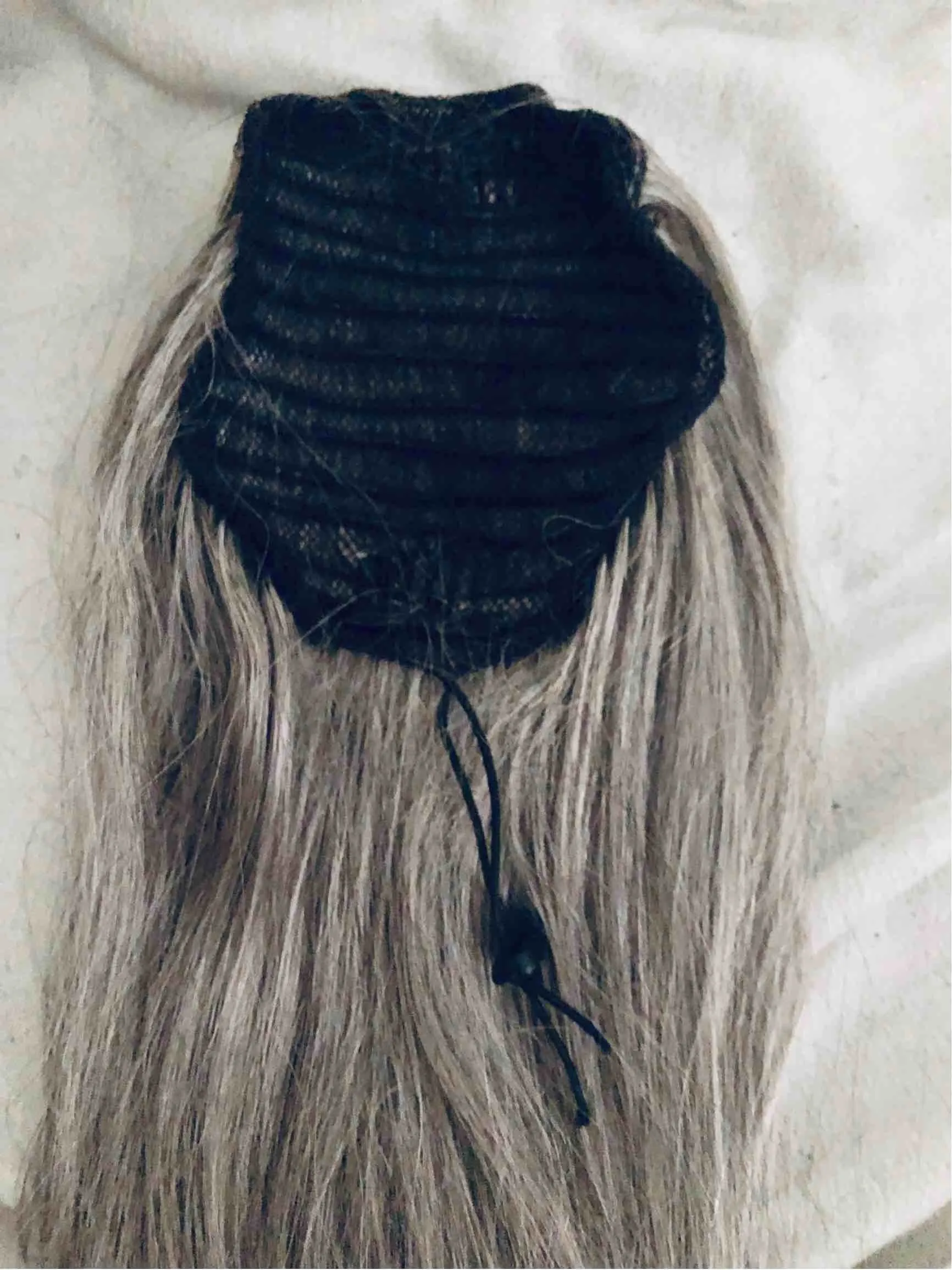 灰色の人間の髪のポニーテールヘアピース塩nペッパーナチュラルエクステングレー織りポニーテールバンドル120gラップラップ