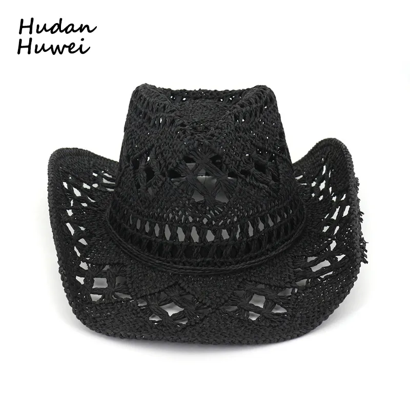Summer Outdoor Men Women Western Cowboy Hats Hand-woven Straw Hat Breathable Beach Jazz Cap Sunhat for Unisex GH-797 T200911