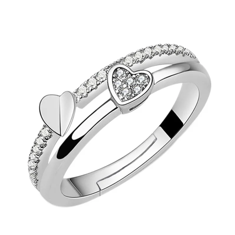 Anello con cuore con diamanti Anelli di fidanzamento nuziali aperti regolabili da donna. Gioielli di moda e regalo sabbioso