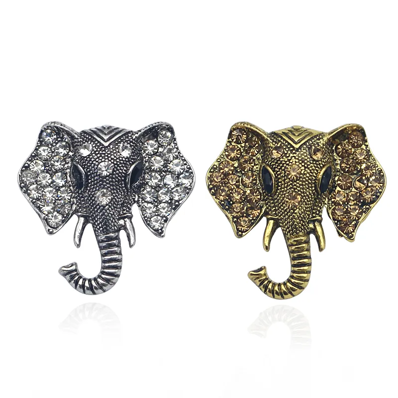 Vintage Rhinestone Elephant Brooch Bronze Animal Brooches For Women Men Denim Suit Sweater Collar Pin Button Badge Broche