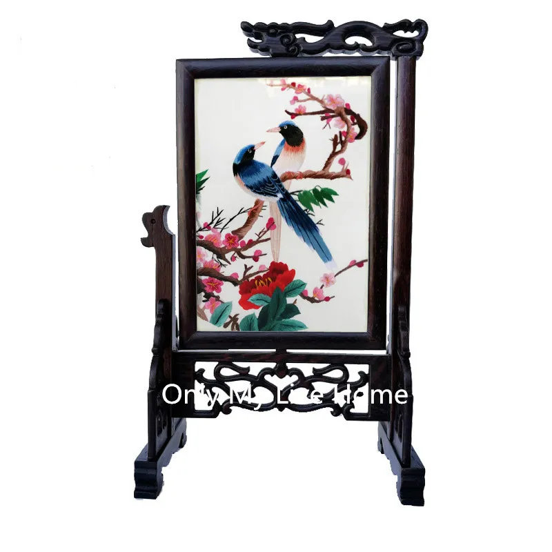 無料のDHLホームオフィステーブルアクセサリー装飾中国の工芸品の飾り絹の手刺繍パターンウェンジの木製フレームクリスマスプレゼント