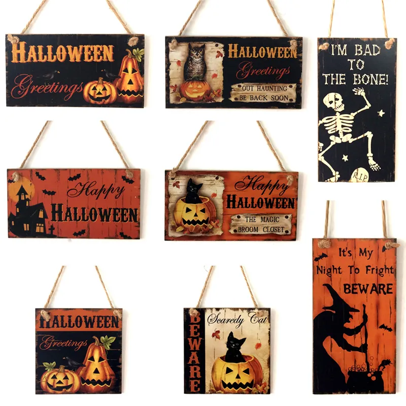 Halloween-Requisite zum Aufhängen, Willkommensschild, Hexe, Kürbis, Holzbrett für Zuhause, Tür, Fenster, Wanddekoration