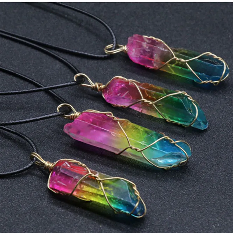 Kvinnors modehalsband Chakra Reiki Healing Stone Crystal Quartz Tree of Life Pendants Pendulum Rainbow Diy Druzy Jewelry GI212D