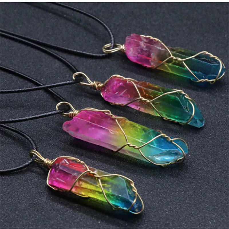 Collier de mode pour femmes Chakra Reiki pierre de guérison cristal Quartz arbre de vie pendentifs pendule arc-en-ciel bricolage Druzy bijoux Gi212D