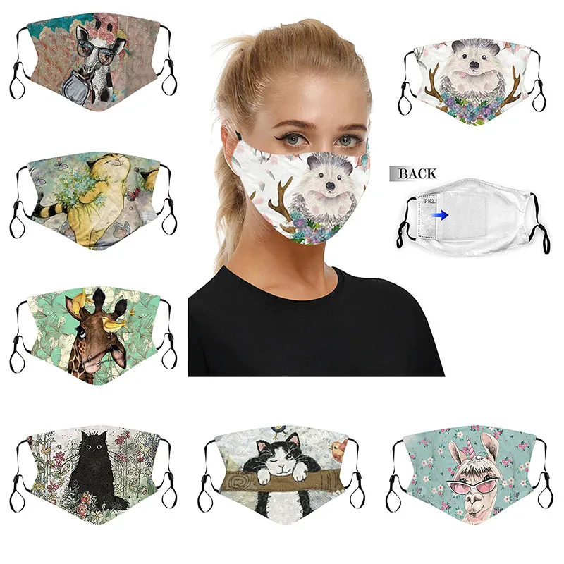 Sevimli hayvan Yetişkin yüz ağız Tasarımcı yüz maskesi 3D dijital baskı ayarlanabilir Anti-toz koruyucu maske yıkanabilir maske