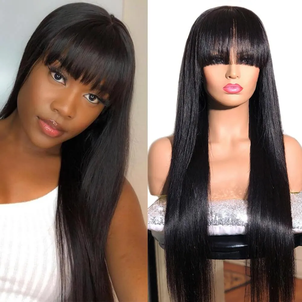 Perucas dianteiras do laço Brazilian Remy Humanhair Bangs 8-28 polegadas pré arrancadas Natural preto reto da máquina completa feita 180% de cabelo natural