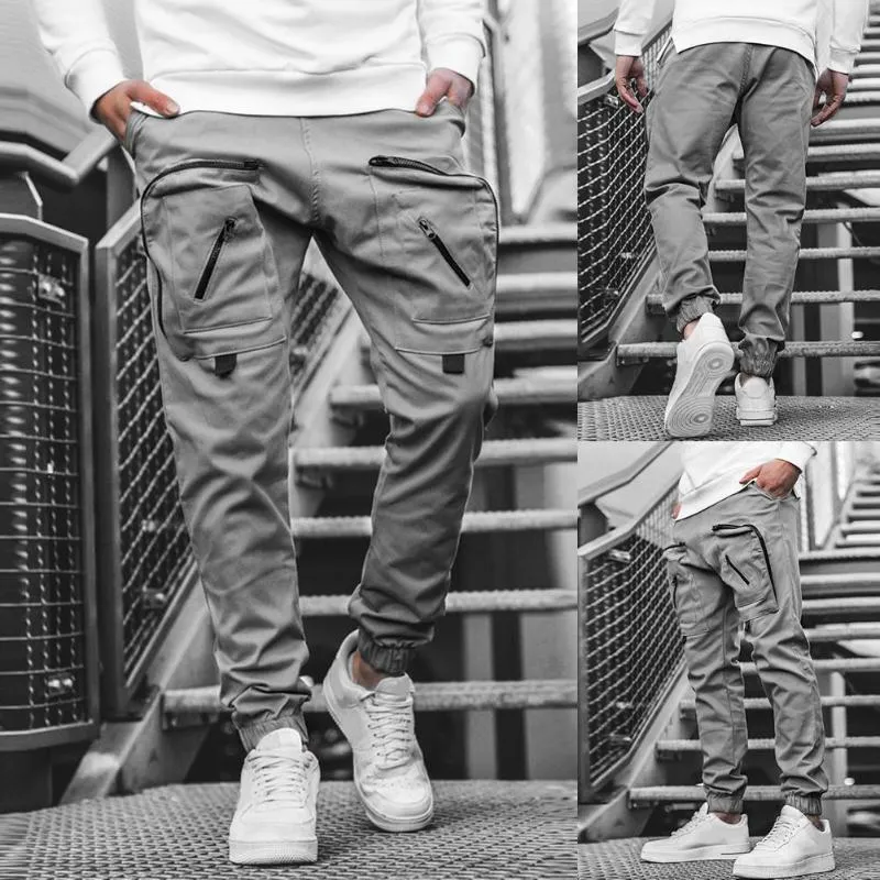 Pantalon de jogging pour hommes, couleur unie, mince, Cargo, multi-poches, vêtements de sport, Hip Hop, Harem, crayon, décontracté, 224Z