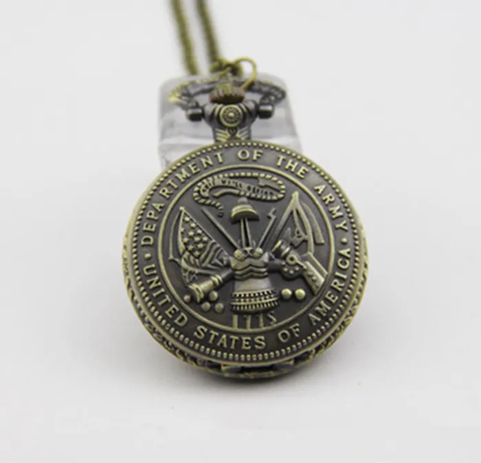 Antik retro bronsmän USA: s officerare USA: s armé hänge USA Militär arméns halsband fickklocka hänge hängen smycken