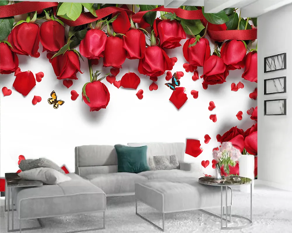 3d tapet väggar moderna väggmålning 3d tapet vackra och känsliga röda rosor anpassade romantiska blommiga 3d tapet