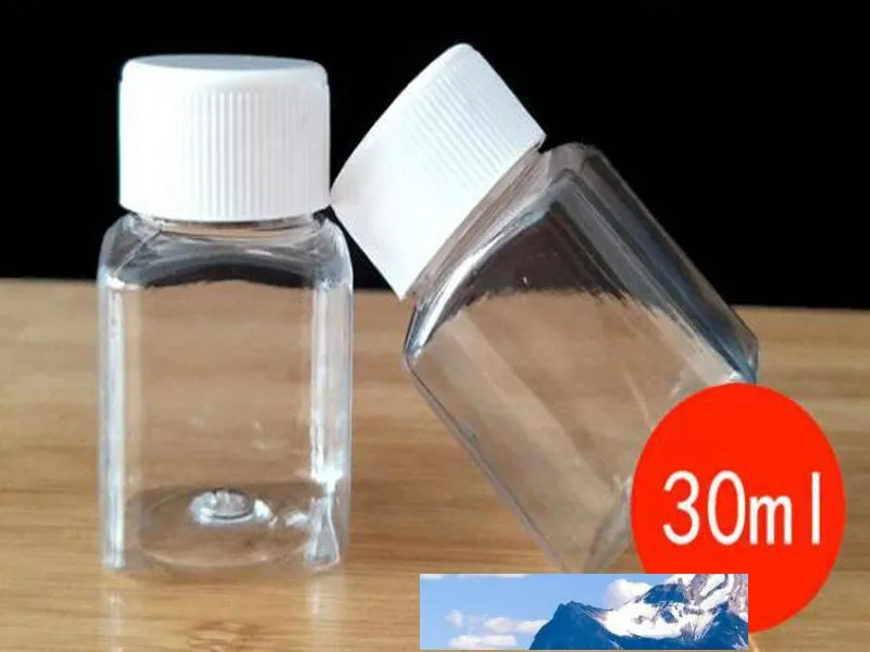Bottiglia trasparente in PET piccola bottiglia quadrata con tappo a vite Bottiglia per campioni in plastica Bottiglie per pillole Flacone per capsule trasparenti da 30 ml
