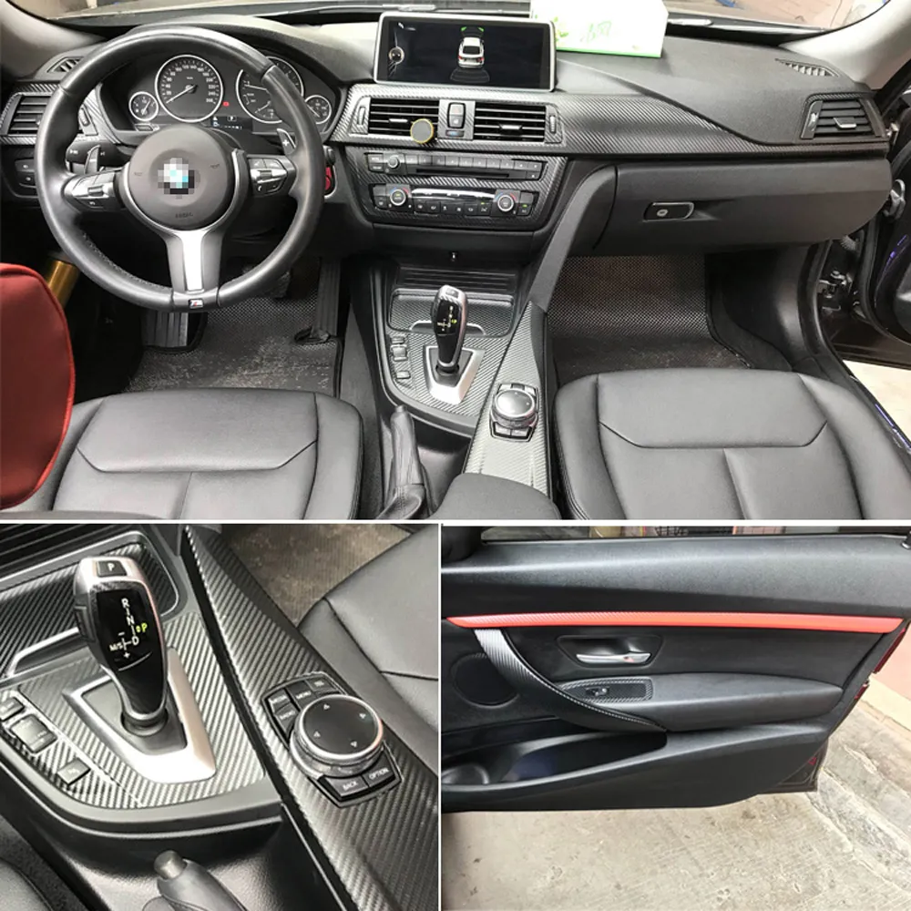 Para bmw série 3 f30 f31 2013-2019 painel de controle central interior maçaneta da porta 5d fibra de carbono adesivos decalques estilo do carro accessorie