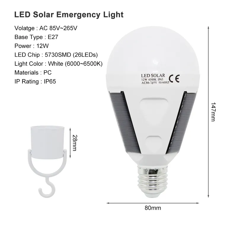 Lampe À Ampoule Solaire Rechargeable E27 LED 7W 12W 85V 265V Support De  Lampe De Secours Extérieur Connecté Au Secteur Du 3,61 €