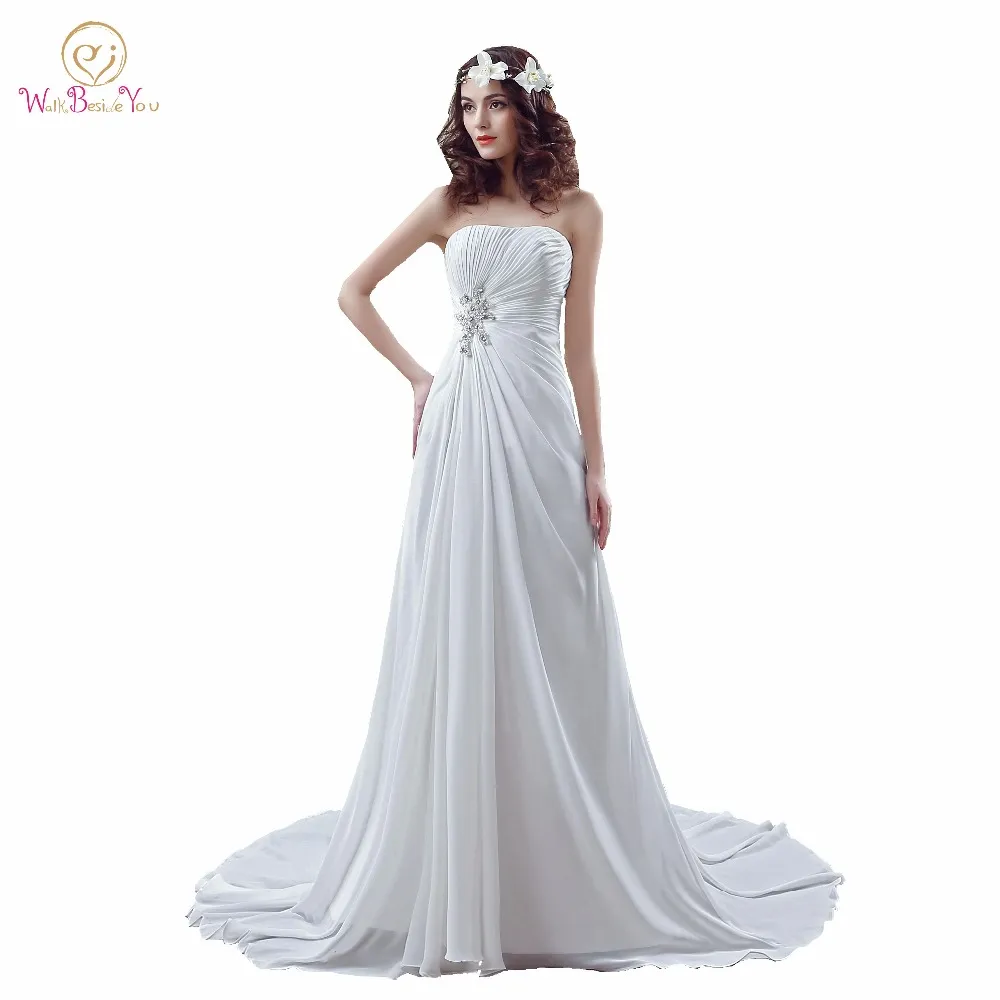 Immagini reali al 100% Abiti da sposa Abiti da sposa occidentali bianchi / avorio con perline Piega senza spalline Abiti da sposa a trapezio