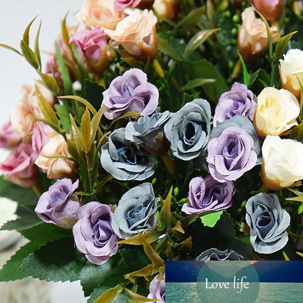 20 głowic sztuczne kwiaty tanie dla domu ozdobne doniczka dekoracyjna DECAKA DIY Scrapbooking Fake Rośliny Jedwabne Róże Bukiet 15 sztuk