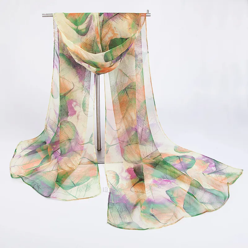 2020 new hot-selling European and American fashion scarves, georgette ladies classic all-match leaf scarf, autumn and winter sha