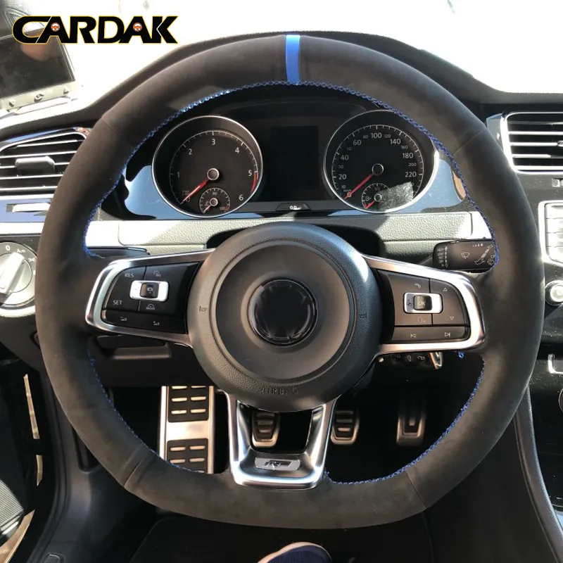 Carbon fiber Black Suede Car Steering Wheel Cover for Volkswagen Golf 7 GTI Golf R MK7 Polo Scirocco 2015 2016 car accessories2766