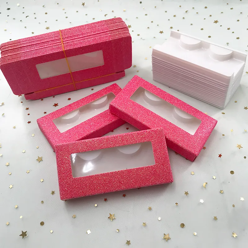 20/50 PCs Caixa de papel rosa glitter vazio com bandeja personalizado 25mm mink cílios