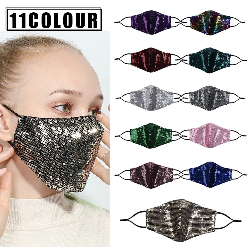 Fashion Bling 3D Tvättbar återanvändbar mask PM2.5 Dammtät munmasker Lyxiga Sequins Designs Kvinnor Ansiktsmask DHL Gratis frakt