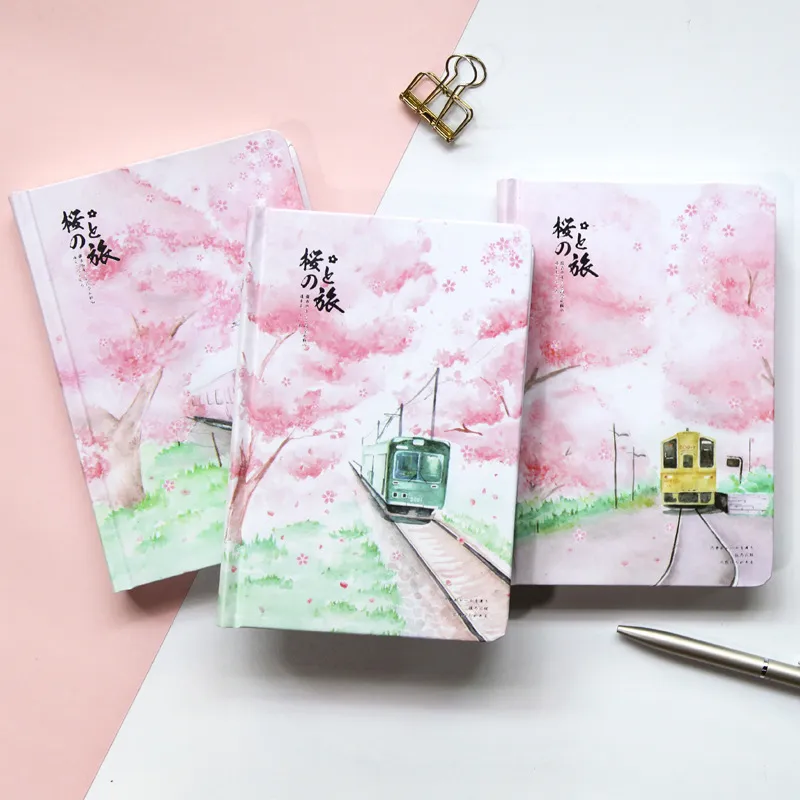 "Sakura Trip" Hard Cover Diary Beautiful Notebook Colored Papers Notepad Journal Memo Girls Cute Stationery Gift