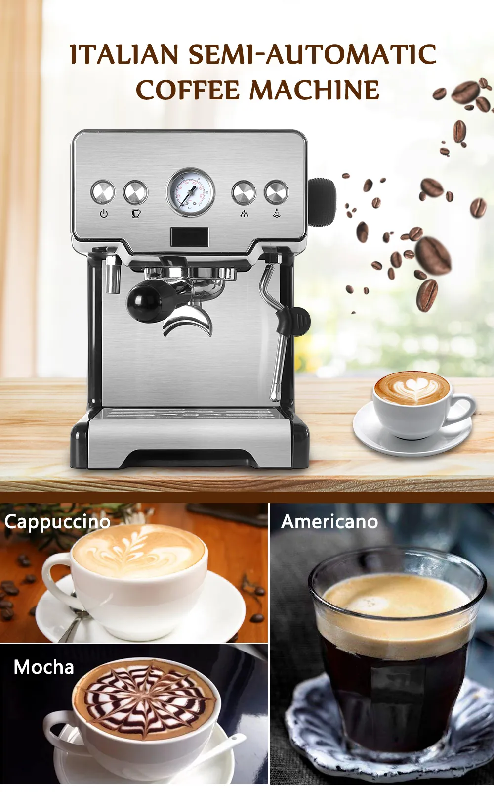 ITOP 15 Bar Macchina per caffè semiautomatica italiana Cappuccino Macchina per bolle di latte Macchina per caffè espresso americano per la casa