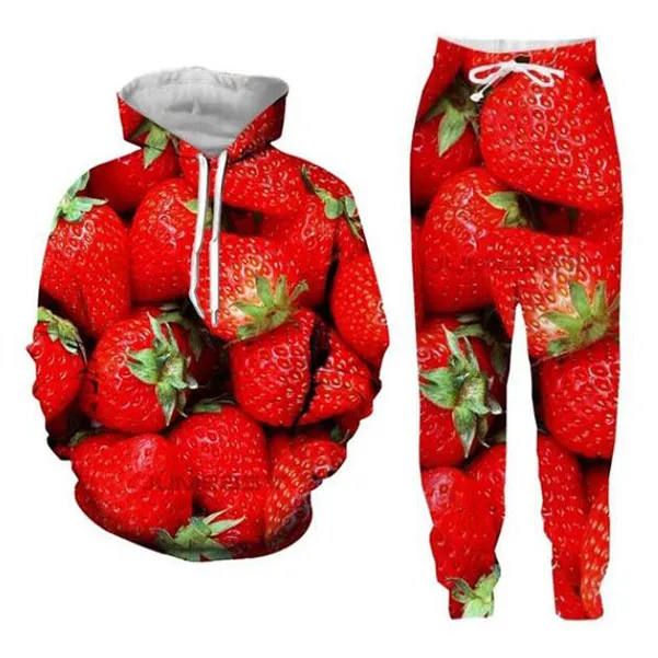Новые мужчины / женские вкусные фрукты смешные 3D печать моды спортивные трексеи хип-хоп штаны + толстовки F06