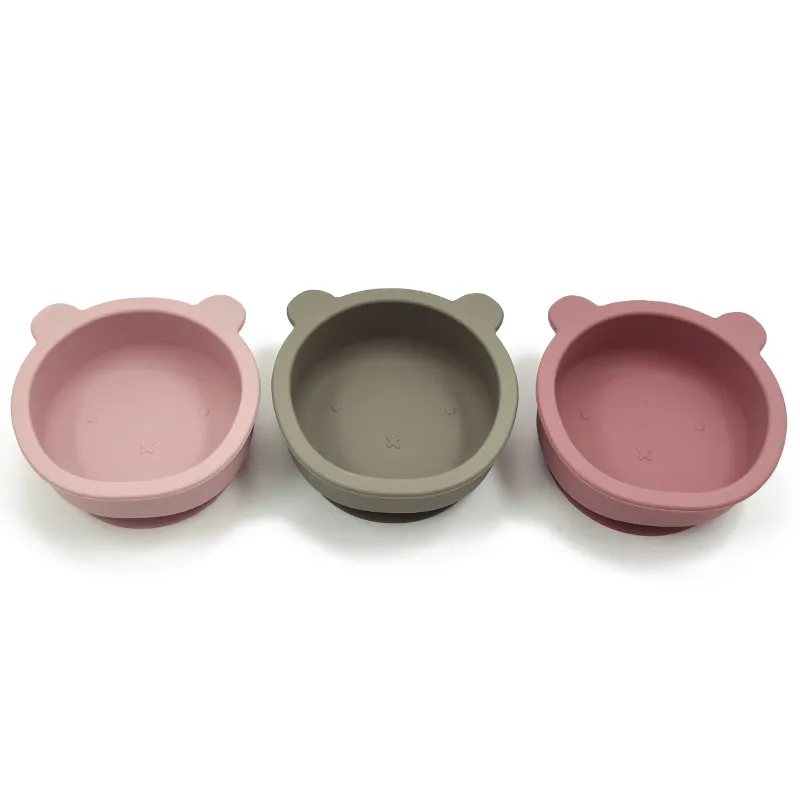 Silicone Bowl Baby Feeding Tableware Bear Shape Plate with Non Slip Sucker Infant Baby Bowl Feeding Dishes