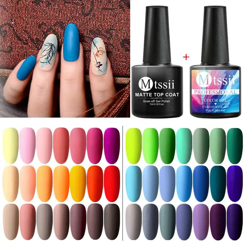 MTSSII Pure Color UV LED Matowy Żel Nail Matte Matte Matte Płaszcz Bazowy Nails Gel Lakier Semi Stałe Nail Art Manicure