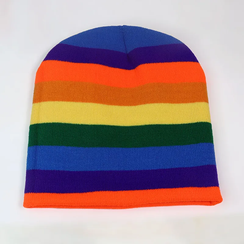 مصمم القبعات قبعة صغيرة في فصل الشتاء محبوك قبعة دافئة طبقات لون قوس قزح بونيه للنساء رجال الاكريليك مزدوجة هات