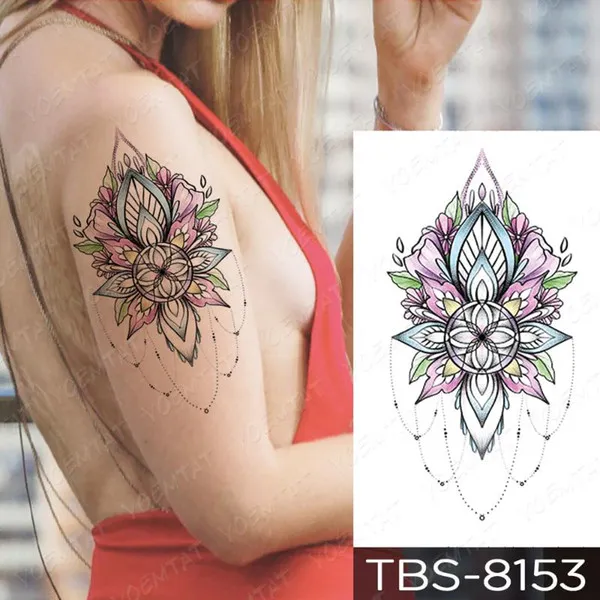 Impermeável Tatuagem Temporária Etiqueta Borboleta Lotus Lace Henna Flor  Flash Tatto Mulheres Homens Pintados À Mão Body Art Falso Tatuagens