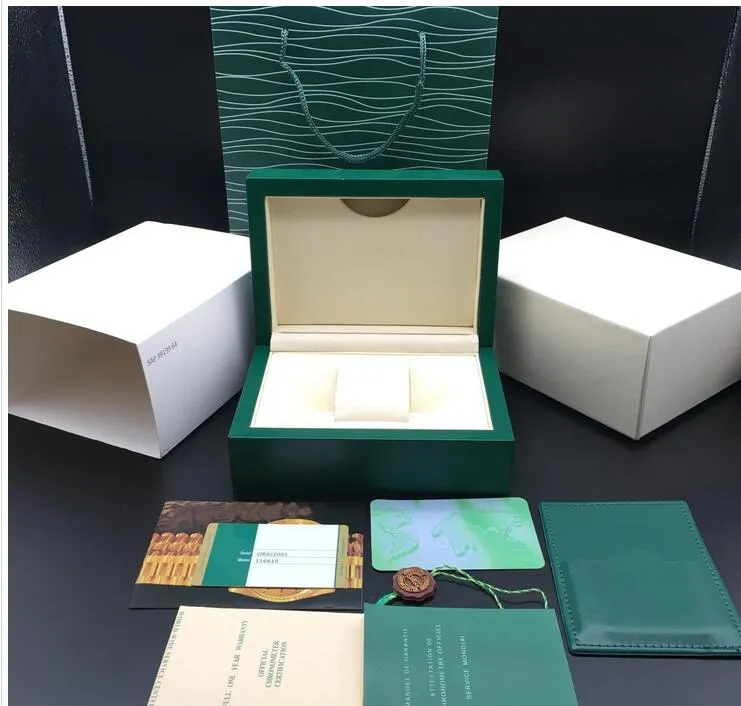 Top Quality Best Dark Green Watch Box Gift Woody Case For Watches Booklet Card Tags and Papers In English Swiss Watches Boxes