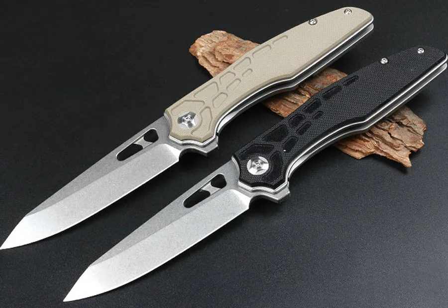 High Quality HHY010 Ball Bearing Flipper Folding Knife D2 Stone Wash Blade G10 + Stainless Steel Sheet Handle Outdoor EDC Pocket Knives