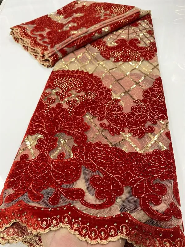 Ribbon Nigerian Velvet Lace Fabrics African Fabric 2022 H￶gkvalitativt material med stenar franska s￶mnad YA3498B-4
