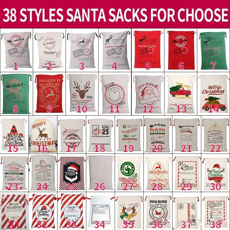 Natal Papai Sacks 38 styels lona Sacos de algodão grandes sacos pesados ​​Organic cordão presente personalizado Festival festa de Natal ACC
