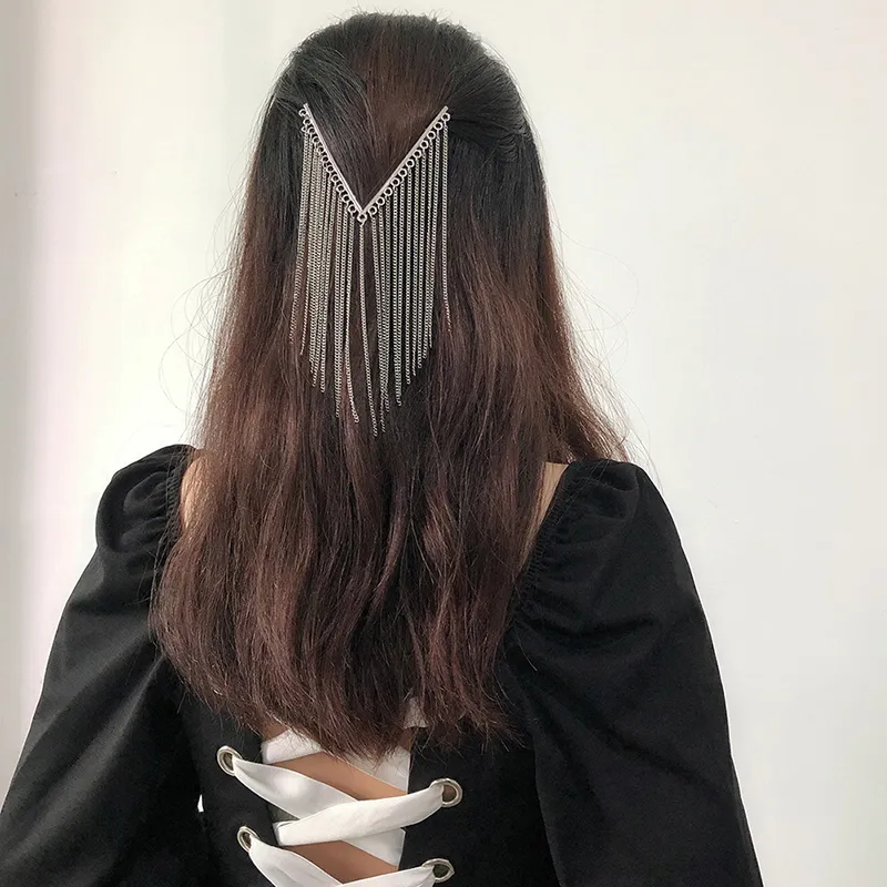 Crystal Long Tassel Barrette Amazon.com : NICENEEDED 6Pcs Silver Hair Chains for Women  main image 2
