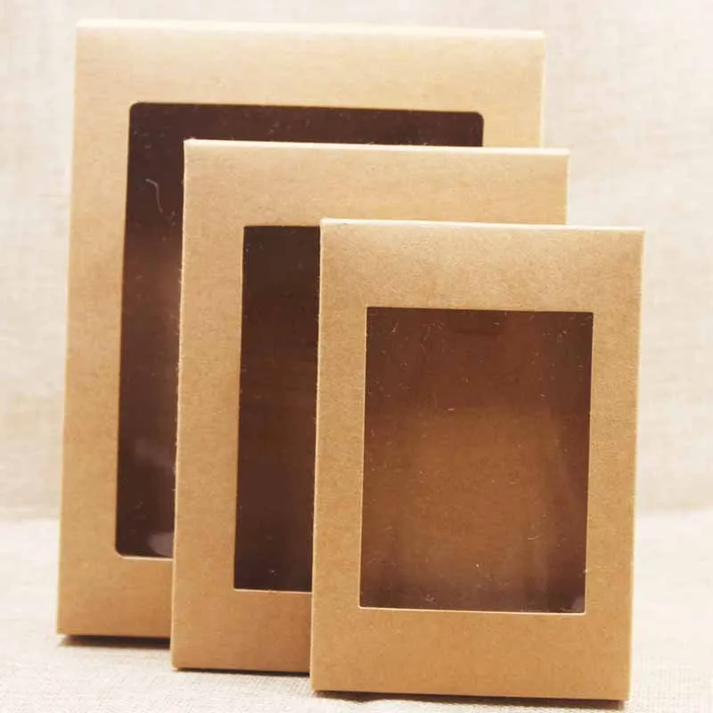 White Black Kraft Paper Box with Window Gift Cake Packaging Boxes Wedding Birthday Favors Container with PVC Windows