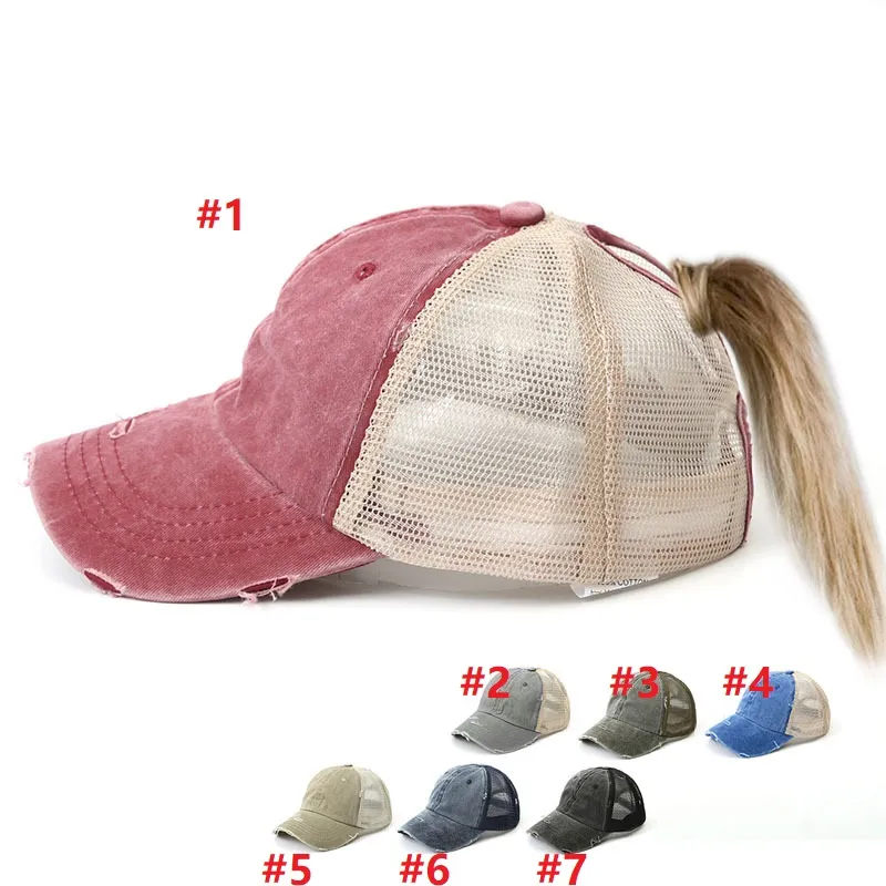 7 colors Washed ponytail Baseball Cap Women Messy Bun Baseball Hat Snapback Caps Sun Caps Net Surface Breathable Casual Hats