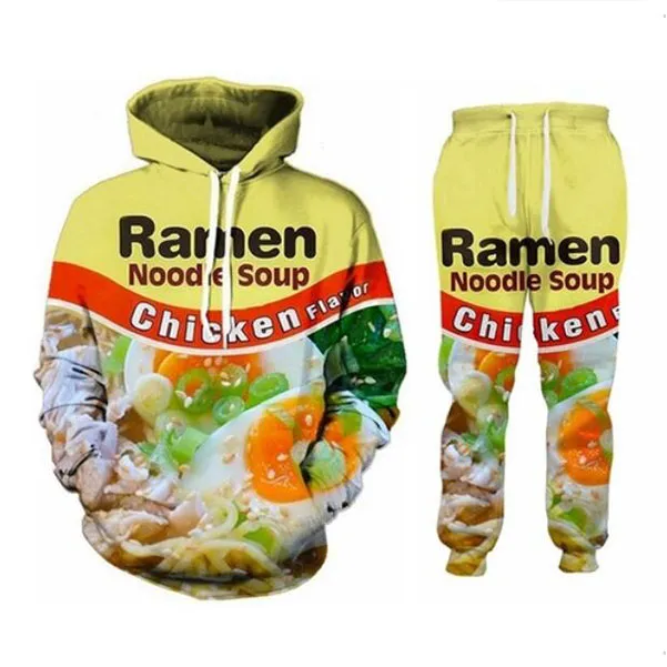 Nouveaux hommes/femmes soupe de nouilles Ramen saveur de poulet drôle impression 3D mode survêtements Hip Hop pantalon + sweats à capuche T05