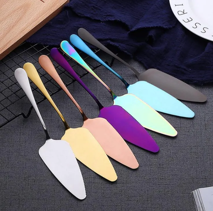 High Quality Colorful Stainless Steel Cake Shovel With Serrated Edge Server Blade Cutter Pie Pizza Shovel Cake Spatula Baking Tools SN4679