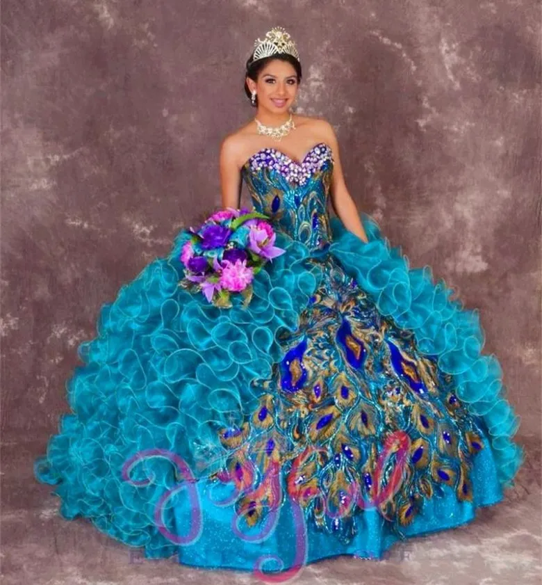 Robe de bal paon sexy, douce, brodée, robes de Quinceanera avec perles, douce 16 ans, robe de bal de 15 ans, 267N