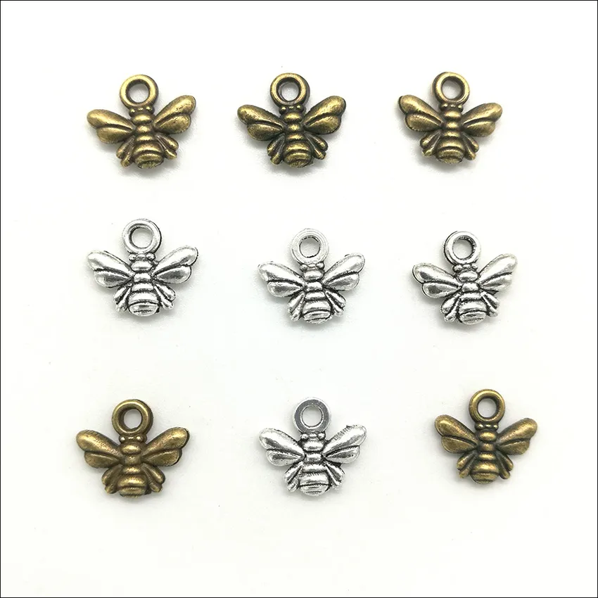 Lot 300pcs Little Bees Alloy Charms Pendants Retro Jewelry Making DIY Keychain Ancient Silver Pendant For Bracelet Earrings 11x10mm