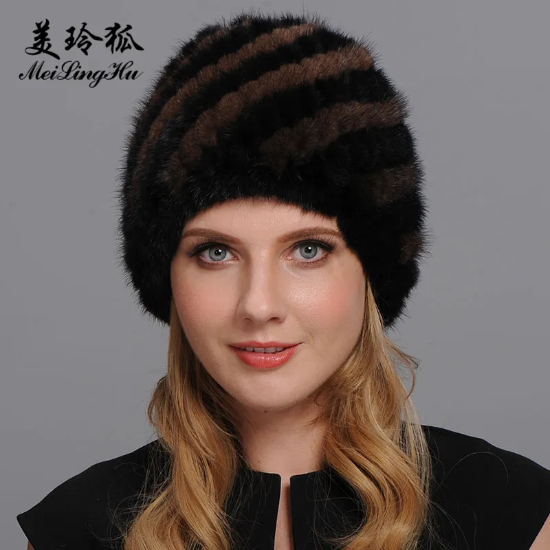 Bonnet/crâne casquettes naturel véritable casquette de fourrure femmes chapeaux d'hiver 2021 tricoté femmes ananas chapeau femme chaud véritable